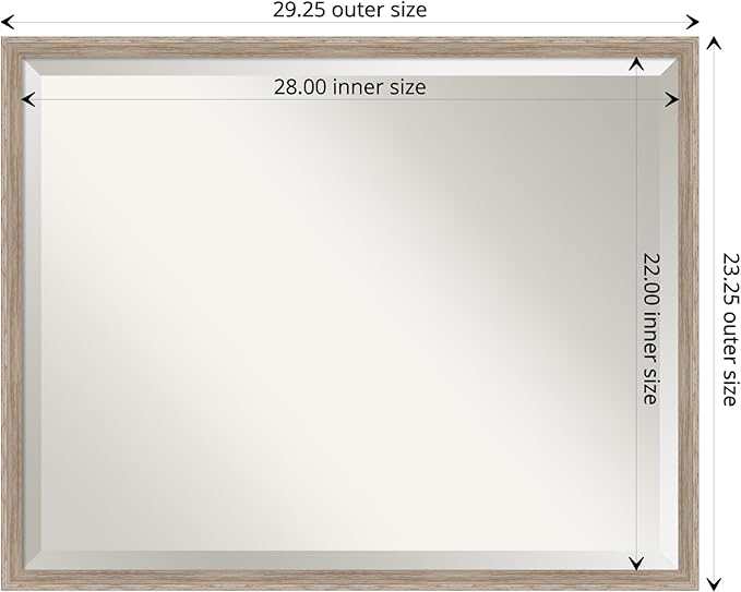 Amanti Art White Bathroom Mirror for Over Sink, 23x29 Hardwood Wedge White Wash Rectangle Vanity Mirror, Large Rustic Farmhouse Wood Frame, Hangs Horizonally and Vertically, Bathroom Wall Decor
