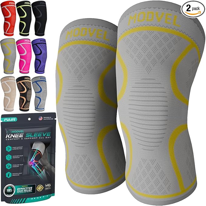 Modvel 2 Pack Knee Brace for Women & Men - Workout Knees Compression Sleeve for Knee Pain Relief Joint Support for ACL, Arthritis, Meniscus Tear Knees Brace for Sports, Rodilleras para Gym Fitness