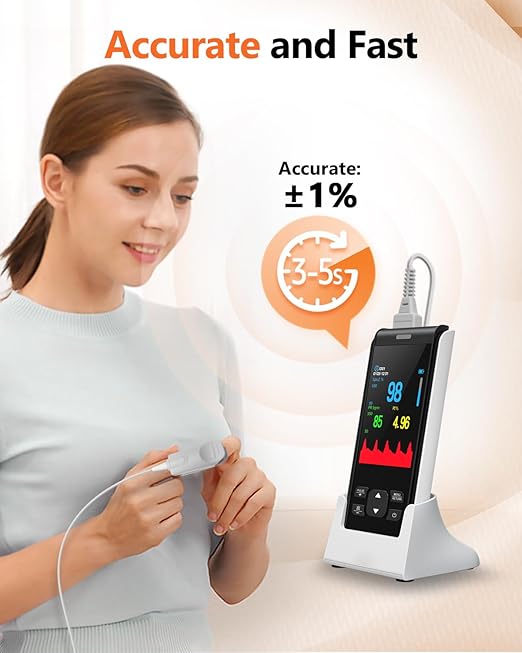 HealthTree JKS50F Pulse Oximeter Rechargeable Fingertip Pulse Ox, Handheld Pulse Oximeter, Finger Blood Oxygen Saturation Monitor with SpO2 & Pulse Rate, Portable Oxygen Meter Finger for Adults