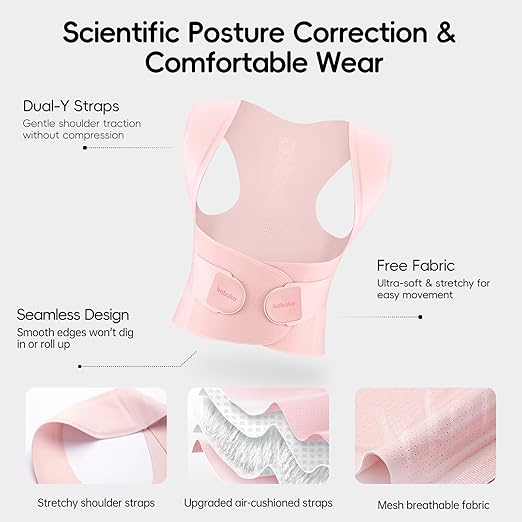 babaka Posture Corrector for Women, Invisible Lightweight Adjustable Back Brace for Upper and Lower Back Pain Relief, Hunchback, Hump, Scoliosis, Thoracic, Spine Corrector Under Clothes (Pink, Medium, Waist: 29''-35'')