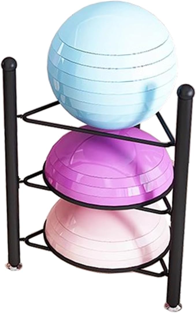 Exercise Half Balance Ball Storage Rack - Home Gym Workout Equipment 3/5/6/7 Tier Floor Stand Storage Organizer for Bosu Slam Bowling Medicine Balls(Black,3 Layer - 27.5in)
