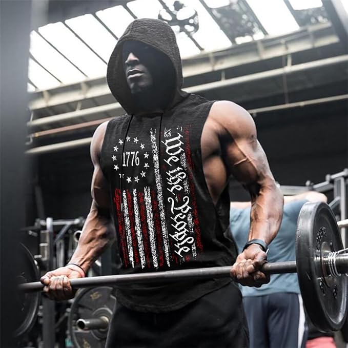 Babioboa Men's Workout Hooded Tank Tops Sports Training Sleeveless Gym Hoodies Bodybuilding Cut Off Muscle Shirts