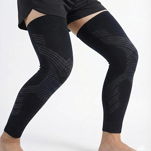 NuCamper Full Leg Compression Sleeves for Men and Women,2 Pack Legs Sleeves Long Knee Brace Support for Running, Basketball, Cycling, Workout, Sports - Black,3XL