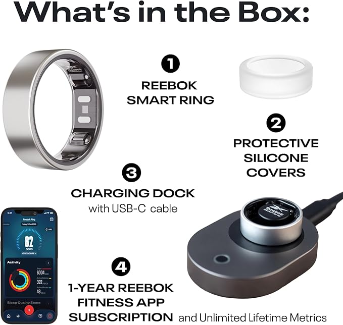 Reebok Smart Ring for Women or Men - Matte Black - Subscription Free - The Next Generation of Wearable Technology - Fitness and Sleep Tracker - Monitors Wellbeing and Recovery