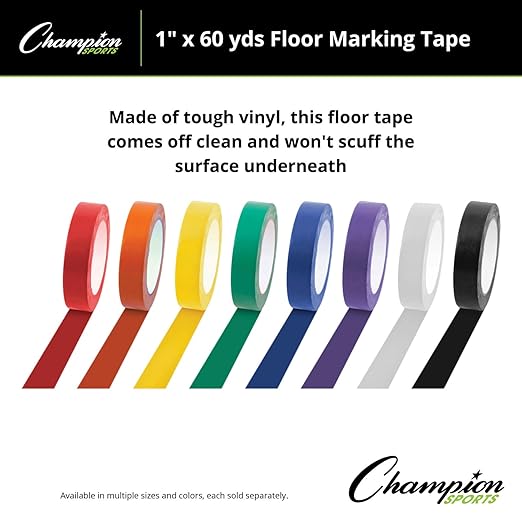 Champion Sports Vinyl Tape, 1” Wide x 60 Yards Long, Green - Durable Floor Marking Tape - Schools, Gyms, Restaurants