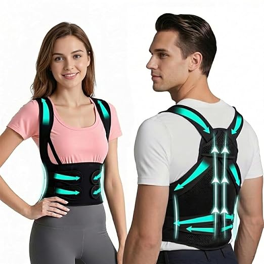 SUJEB Posture Corrector for Women and Men, Invisible Full Back Support Brace, Breathable Mesh, Shoulder Straightener for Back and Neck Pain Relief, Scoliosis, Medium