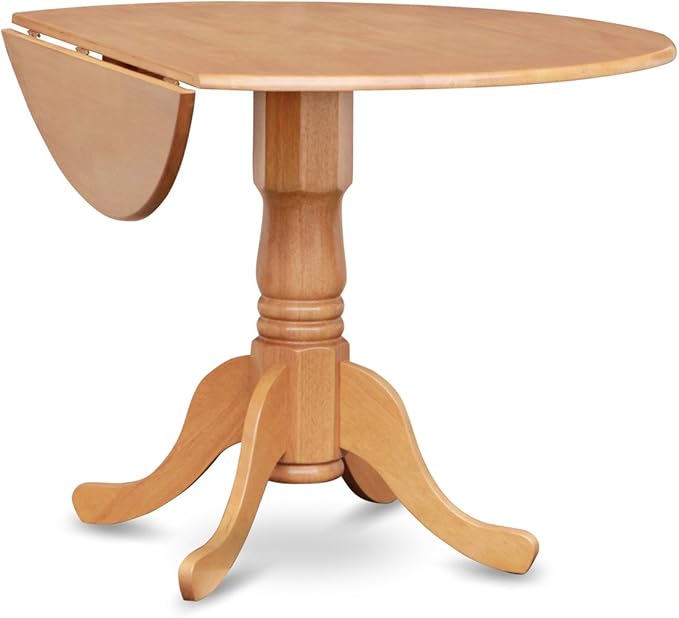 East West Furniture DLAV5-OAK-W 5 Piece Dining Room Furniture Set Includes a Round Kitchen Table with Dropleaf and 4 Dining Chairs, 42x42 Inch, Oak