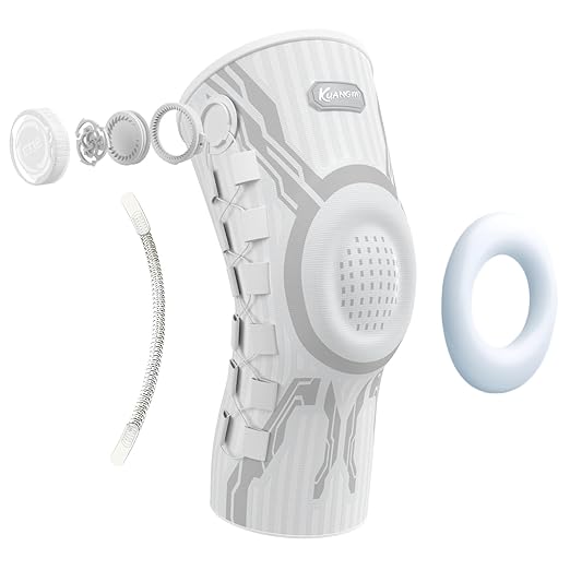 Kuangmi Knob Knee Brace for Pain Relief, Knee Support with Patella Gel Pad & Side Stabilizers, Compression Knee Sleeve for Workout, Arthritis, Joint Pain, Meniscus Tear (White,Right,XX-Large,Single)