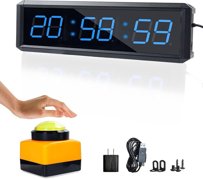 Independent Button Type 1.5-inch Fitness Room Rest Timer, Suitable for Gym Exercise/School/Home Exercise/Boxing Gym/Indoor Rock Climbing (1.5 inch 6-Digit Blue)