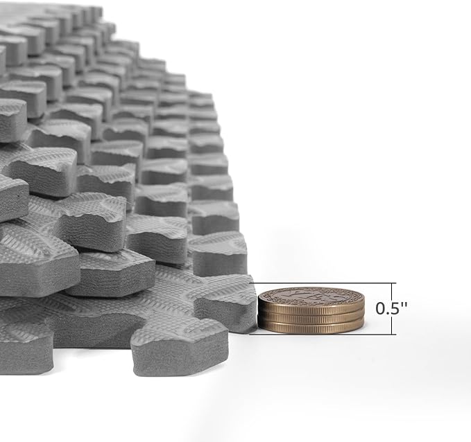 Art3d 24 Sq.Ft Eva Puzzle Exercise Mats, 1/2" Thick Foam Interlocking Tiles for Gyms, Flooring, Workout, Gym Equipments, Pack of 6, Grey