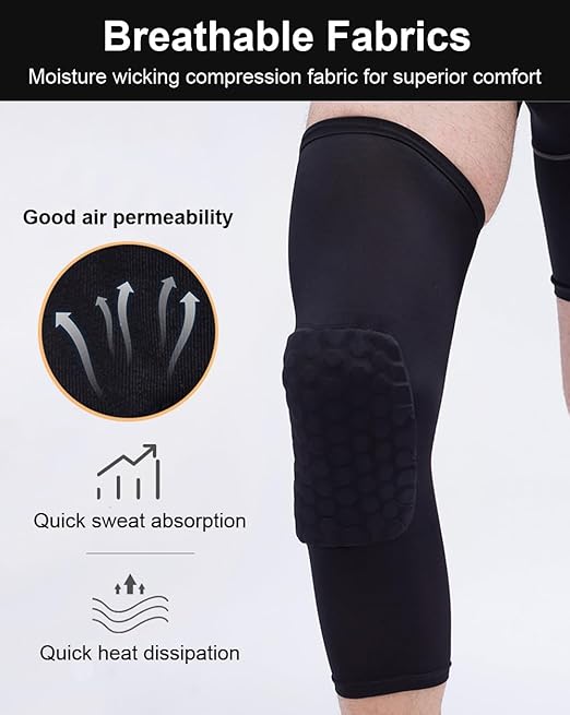 SUJAYU Basketball Knee Pads Knee Sleeves, 2 Pack Honeycomb Anti Collision Leg Compression Sleeves, Compression Knee Pads for Wrestling Football Volleyball Baseball (X-Large, White)