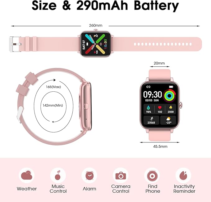 Smart Watch for Women (Answer/Make Call): 1.85" Waterproof Fitness Trackers with 24-Hours Blood Pressure Heart Rate SpO2 Sleep Monitor Watches for Women, iPhone Android Compatible( (Light Pink)