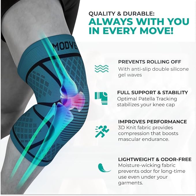 Modvel Knee Braces for Women & Men – 2 Pack Compression Sleeves, Support for Meniscus Tear, ACL & Arthritis Relief, Army/Green XL