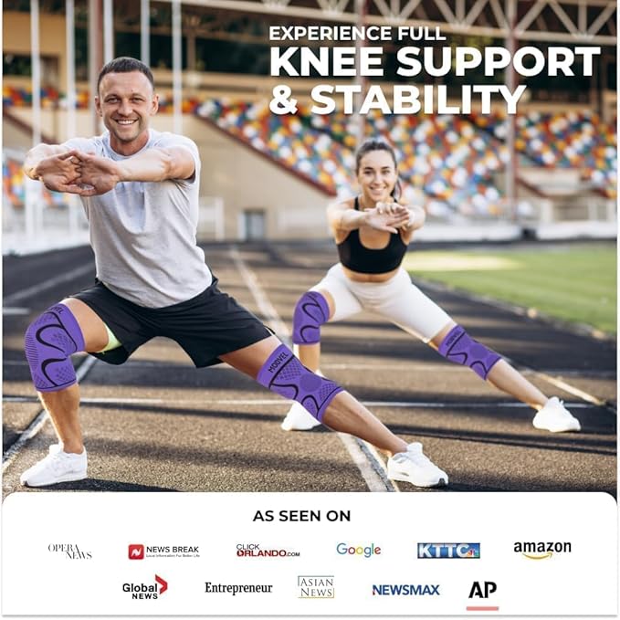 Modvel Knee Braces for Knee Pain Women & Men - 2 Pack Knee Brace for Knee Pain Set, Knee Brace Compression Sleeve, Knee Support for Knee Pain Meniscus Tear, ACL & Arthritis Pain Relief,Purple S