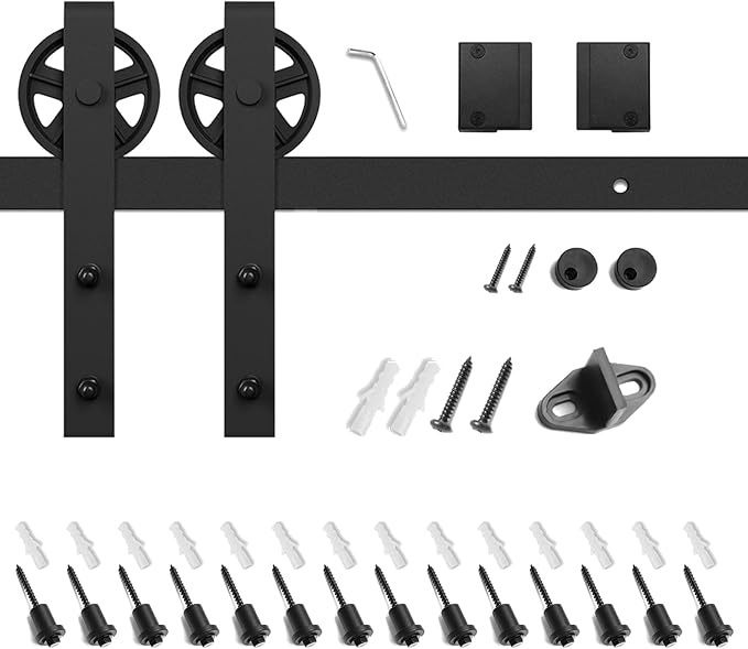 SMARTSTANDARD 18 Feet Heavy Duty Sliding Barn Door Hardware Kit, 4FT - 18FT, Black, Smoothly and Quietly, Simple and Easy to Install, Fit 108" Wide DoorPanel (Industrial Bigwheel Hangers)