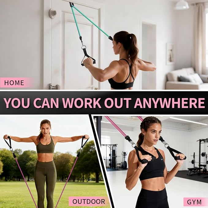 WHATAFIT Resistance Bands Set with Handles - Exercise Bands Home Gym Strength Training Equipment, Includes Door Anchor & Ankle Straps for Full Body Workout Bands, Physical Therapy