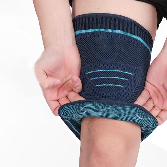 SOLUSTRE 2pcs Sports Compression Leg Sleeves Thigh Band Navy Blue M Breathable Knit Fabric Outdoor Running Leg Support for Men Cycling and Fitness