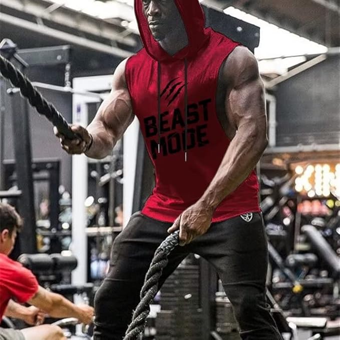 Babioboa Men's Workout Hooded Tank Tops Sports Training Sleeveless Gym Hoodies Bodybuilding Cut Off Muscle Shirts