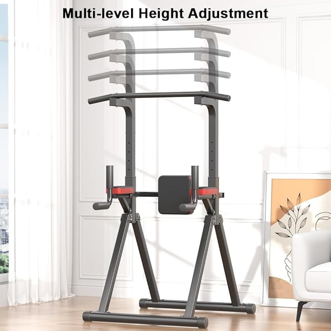 Foldable Power Tower, Adjustable Multifunction Pull Up Bar Tower Station, Pullup Dip Station Rack for Home Gym