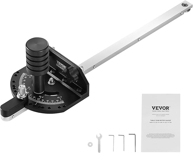 VEVOR Precision Miter Gauge, Standard Slot 3/4'' x 3/8'', Aluminum Alloy Table Saw Miter Gauge with 15 Angle Stops Adjustable Spring Loaded Plunger and Removable Disc, for Woodworking Tool Table Saw