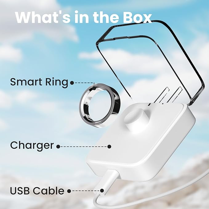 RQZ Smart Ring for Women Men, Fitness Tracker with Heart Rate Tracking, Sleep Tracking, Step Counter, Vibration Alert, 5ATM Waterproof, iOS Android Compatible, Silver Size 6