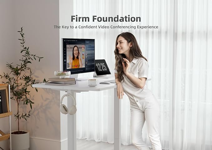 Seang Standing Desk with Adjustable Height, Electric Stand Up Desk 55x24 Inch for Home Office, Studio, Computer Workstation, White