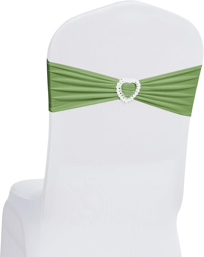 Howhic Pack of 120 Spandex Chair Sashes Bows Stretch Chair Cover Band with Buckle Slider Universal Elastic Chair Ties for Wedding Banquet Party Event Decoration (Sage Green)