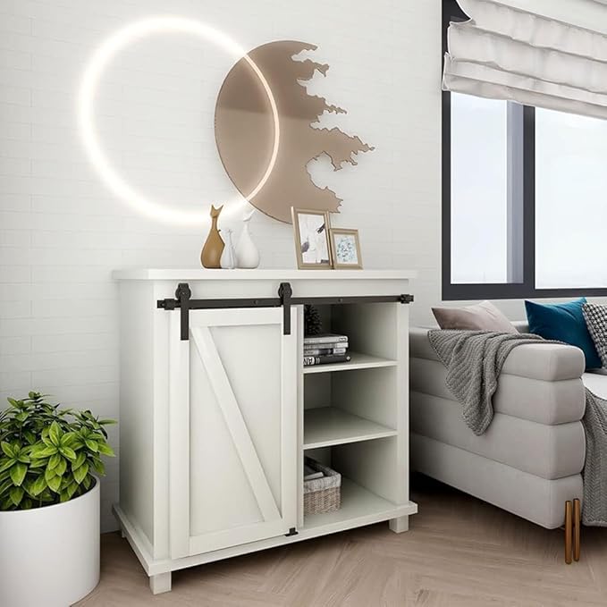 2.5FT Super Mini Sliding Barn Door Hardware Kit for Single Door TV Stands Small Cabinets, J-Shaped Hanger (No Cabinet)