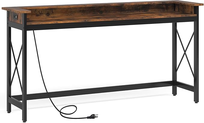 Tribesigns Sofa Table with Outlets and USB Ports, 70.9 inch Extra Long Console Table Behind Couch with Charging Station, Industrial Narrow Entryway Hallway Accent Table for Living Room