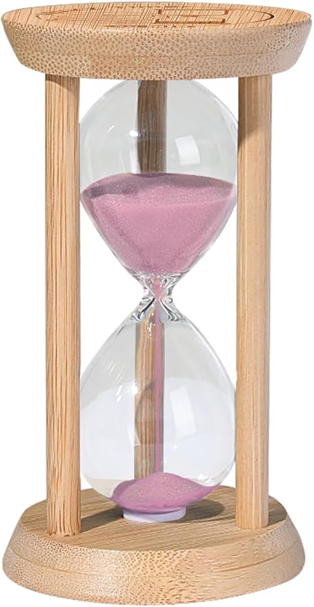 Mini Sand Timer,1 Minute Hourglass,Bamboo Sandglass 1 Min,Wood Sand Clock- Decorative Timer for Classroom,Baking,Game,Desk Decor,Pink