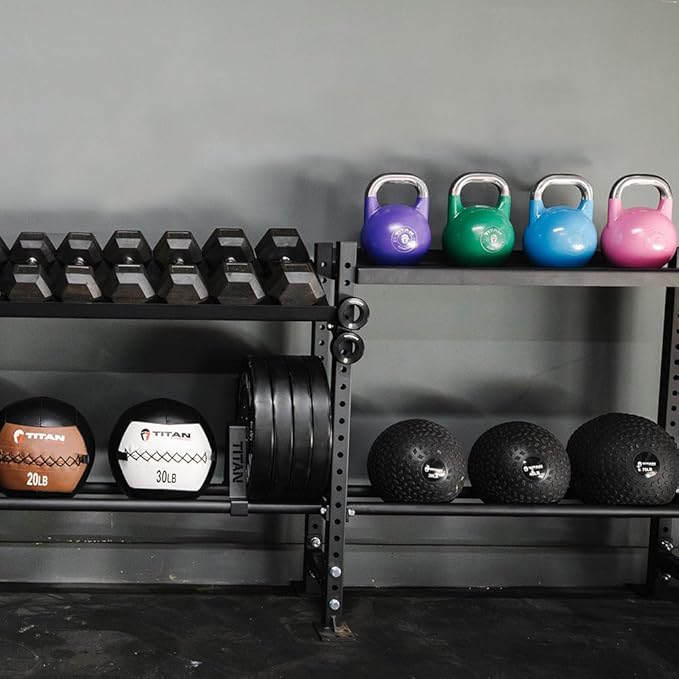 Titan Fitness Elite Series Mass Storage System for Dumbbell Kettlebell Slam Ball Storage, Core Unit, Bolt-On Adjustable Shelves, Home Gym Storage Rack for Workout Equipment