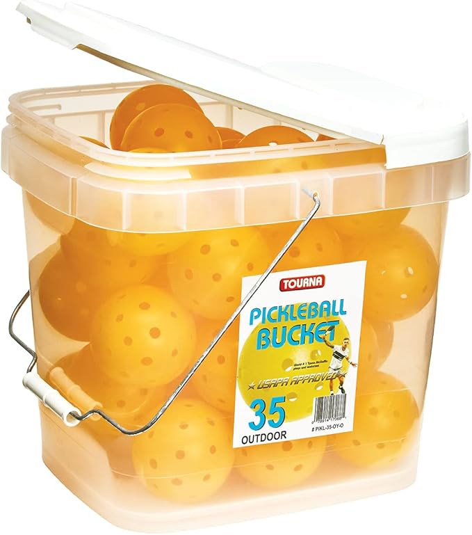 Tourna Strike Bucket of Pickleballs (35 Outdoor Balls), Yellow