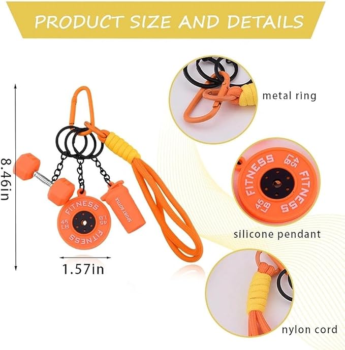 Fitness Gym Keychain Mini Dumbbell Weight Plate Sport Bottle Charm Motivational Gift for Gym Lovers Coaches Women Men