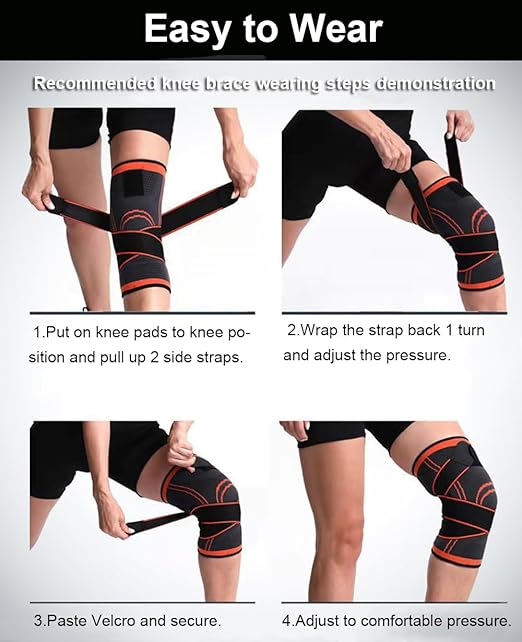 2 Pack Knee Wraps for Pain Relief, Knee Wrap Knee Compression Sleeve Knee Sleeves for Men Women Compression Knee Brace, Knee Band for Knee Pain Relief, Knee Brace for Arthritis Pain and Support (Orange, XX-Large)