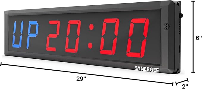 Synergee 28' Workout Interval Timer. Programmable Wall Mounted Gym Timer with Wireless Remote. Tabata EMOTM Stopwatch Count Up/Down MMA Clock