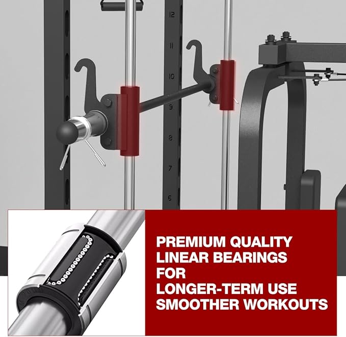 FAGUS Smith Machine Home Gym Power Cage with Pulley System, Space Saving Design Squat Rack with Full Body Strength Training Attachments, PEC Station & Fixed Cable Crossover Optional