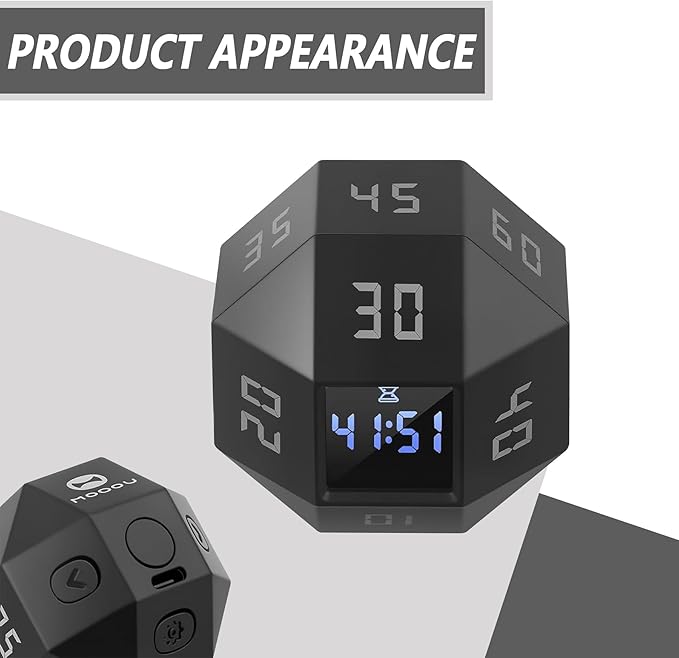 Flip Timer with Small Screen, 3 Alert Modes (Sound/Vibration/Silent) for Classroom, Cooking, Baking, Study - Black