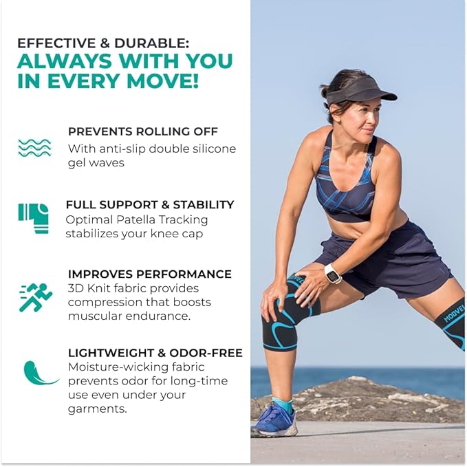 Modvel Knee Braces for Women & Men – 2 Pack Brace Set, Compression Sleeves for Meniscus Tear, ACL & Arthritis Pain Relief, Joint Support and Stability – Blue XS