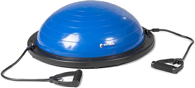 Titan Fitness Blue Balance Ball Trainer with Resistance Bands and Foot Pump, 23.5" Diameter Inflatable Yoga Ball for Home Gym Workouts, Resistance Exercises, Balance Core Strength Training