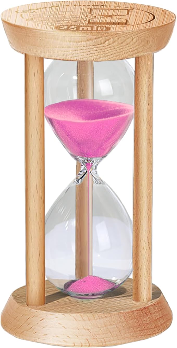 25 Minute Hourglass Sand Timer, Large Sand Clock Watch Timer with Pink Sand, Reloj De Arena, Wood Hour Glass Sandglass for Home, Office, Decorative, Game, Classroom