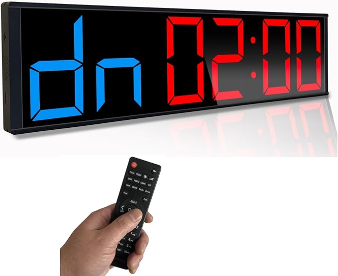 26'' Huge Home Gym Interval Workout Timers, Digital Wall Clock, with Countdown, Stopwatch, 7-Color Light, 8-Alarms, Calendar/Temperature Display, for HIIT/Tabata/FGB/EMOM (Blue & Red)