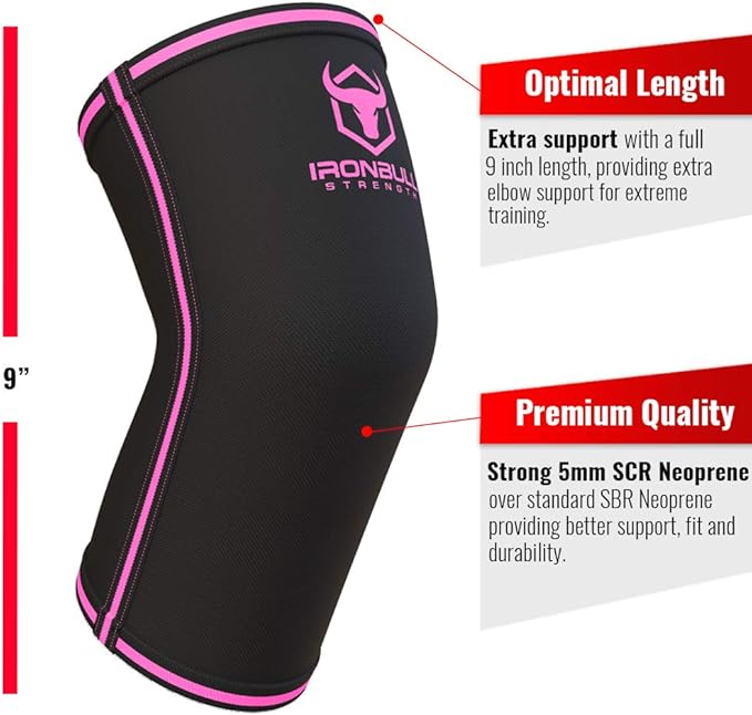 Elbow Sleeves 5mm (1 Pair) - High Performance Elbow Sleeve Support for Weightlifting, Weight Training & Powerlifting - Best Compression Straps - for Men and Women (X-Small, Black/Pink)