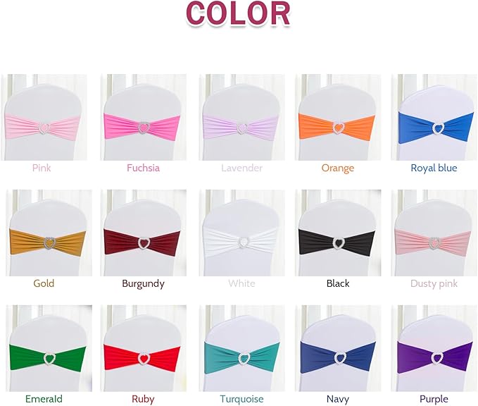 Howhic Pack of 30 Spandex Chair Sashes Bows Stretch Chair Cover Band with Buckle Slider Universal Elastic Chair Ties for Wedding Banquet Party Event Decoration (Pink)