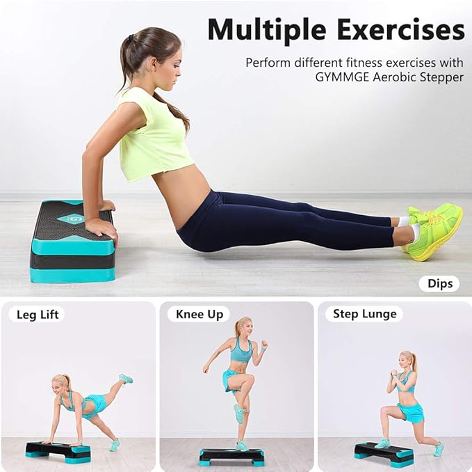 GYMMAGE Adjustable Workout Aerobic Stepper, Aerobic Exercise Step Platform with 2 Risers, Exercise Step Deck for Fitness, 26.5" Trainer Stepper with Non-Slip Surface Home Gym & Extra Risers Options