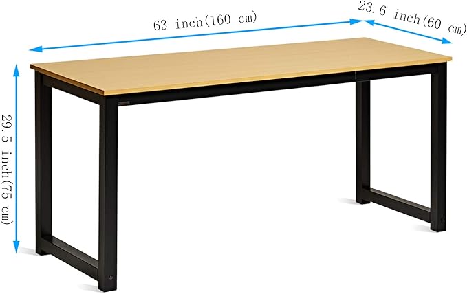 Decoholic 63 Inch Computer Desk, Home & Office PC Laptop Study Writing Table Workstation with Leg Bars, Modern Simple Industrial Style,Oak