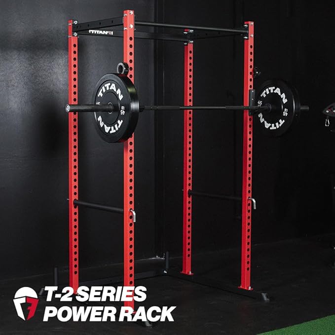 Titan Fitness T-2 Series Short Power Rack, Skinny Pull Up Bar, Pin and Pipe Safeties, Standard J-Hooks, for Home Garage Gym Weightlifting and Strength Training