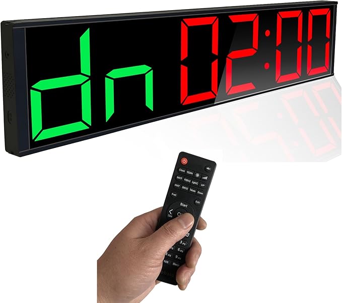 26'' Huge Home Gym Interval Workout Timers, Digital Wall Clock, with Countdown, Stopwatch, 7-Color Light, 8-Alarms, Calendar/Temperature Display, for HIIT/Tabata/FGB/EMOM (Green & Red)