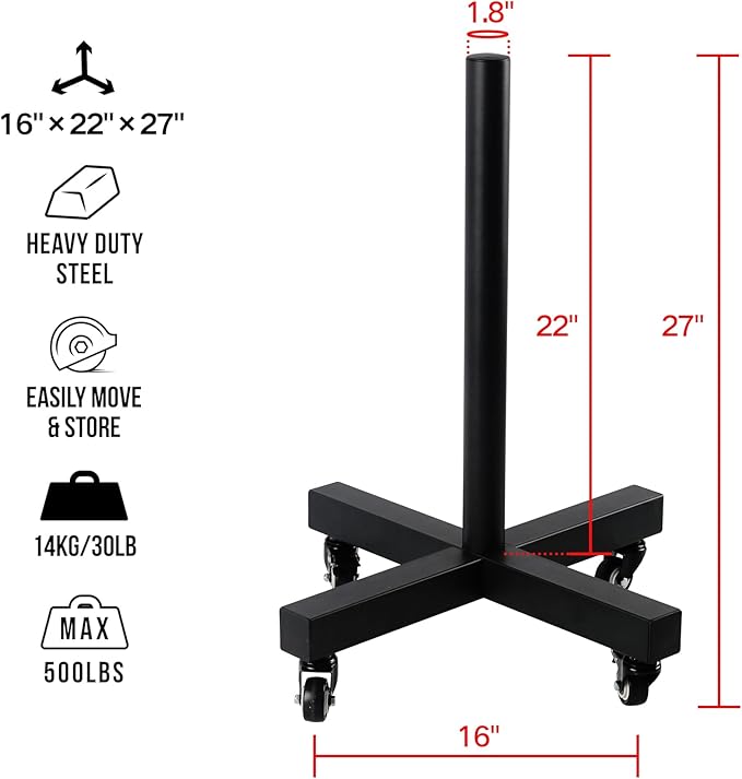 ZUKAM Upgraded Movable Olympic Weight Plate Rack with Wheel for 2-Inch Bumper Plates Weight Storage, Stores up to 800lbs of olympic weight plate, Sold in pairs