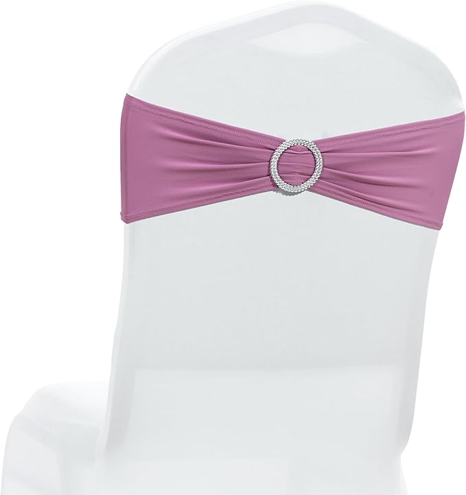 MDS Pack of 200 Spandex Chair Sashes Bow Universal fits Elastic Stretch Chair Bands Ties with Buckle for Wedding Party Banquet Events Decoration Spandex Slider Sashes Bow - Dusty Pink