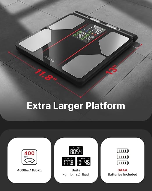 FITINDEX Smart Scale for Body Weight, [2026 Upgraded], Body Composition Analyzer with 8-Electrode Large Platform for Weight, BMI, Fat, Muscle Mass, Segmental Muscle Analysis, High Precision, 400 lbs